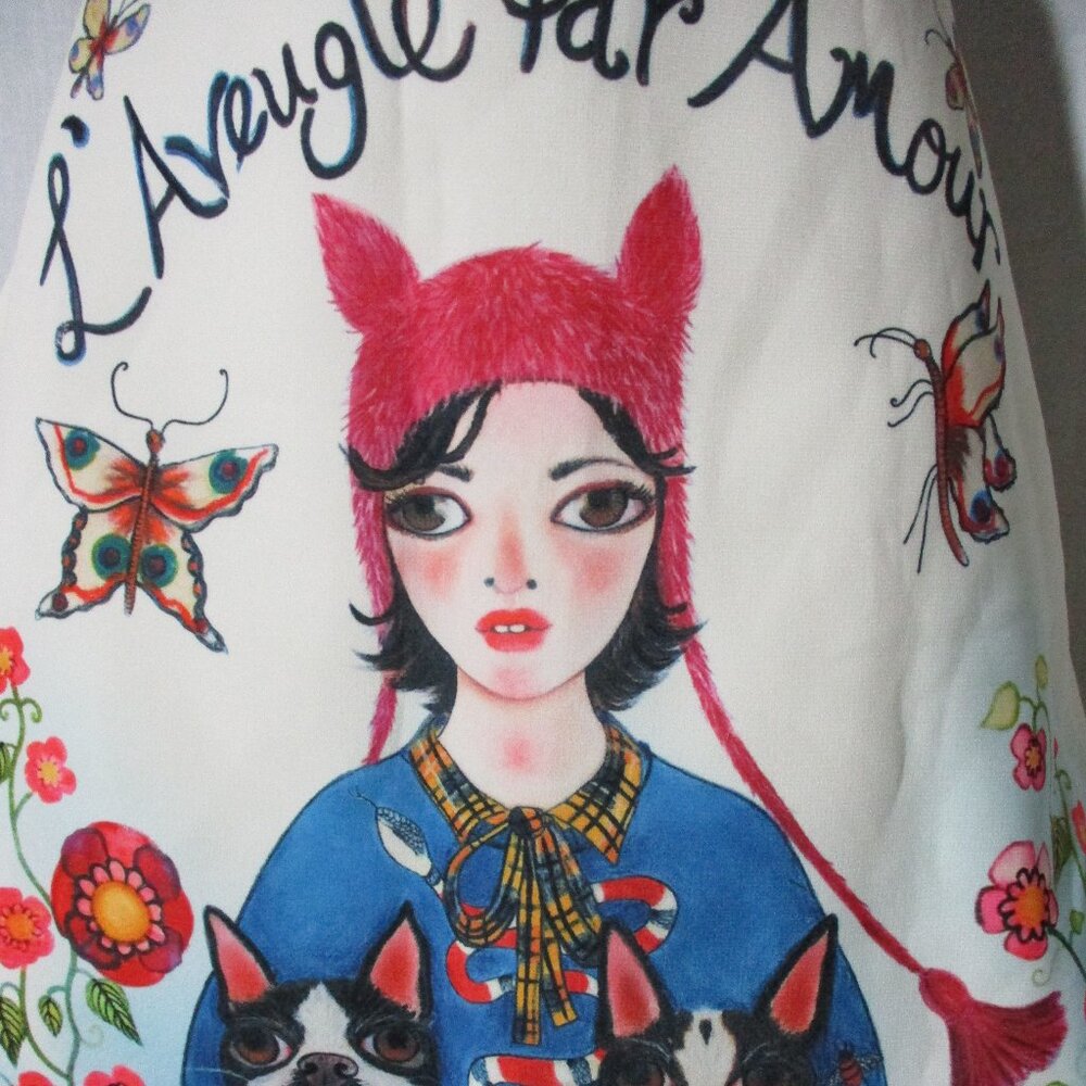 2017 GUCCI L'AVEUGLE PAR AMOUR Girl Pug Dog Butterfly Mini Skirt AMAZING RARE!